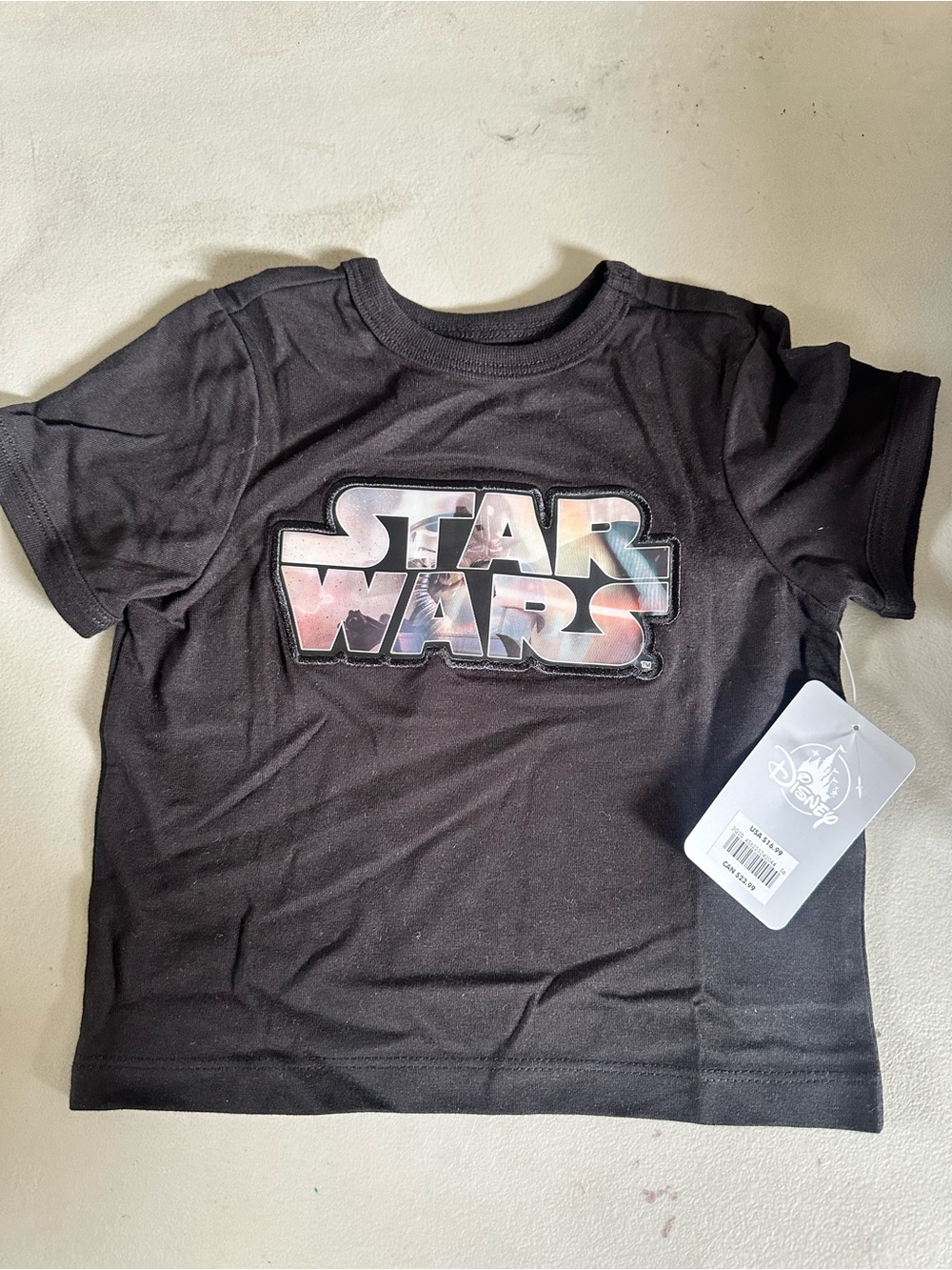 Disney Black Star Wars Logo Tee with Galaxy Print